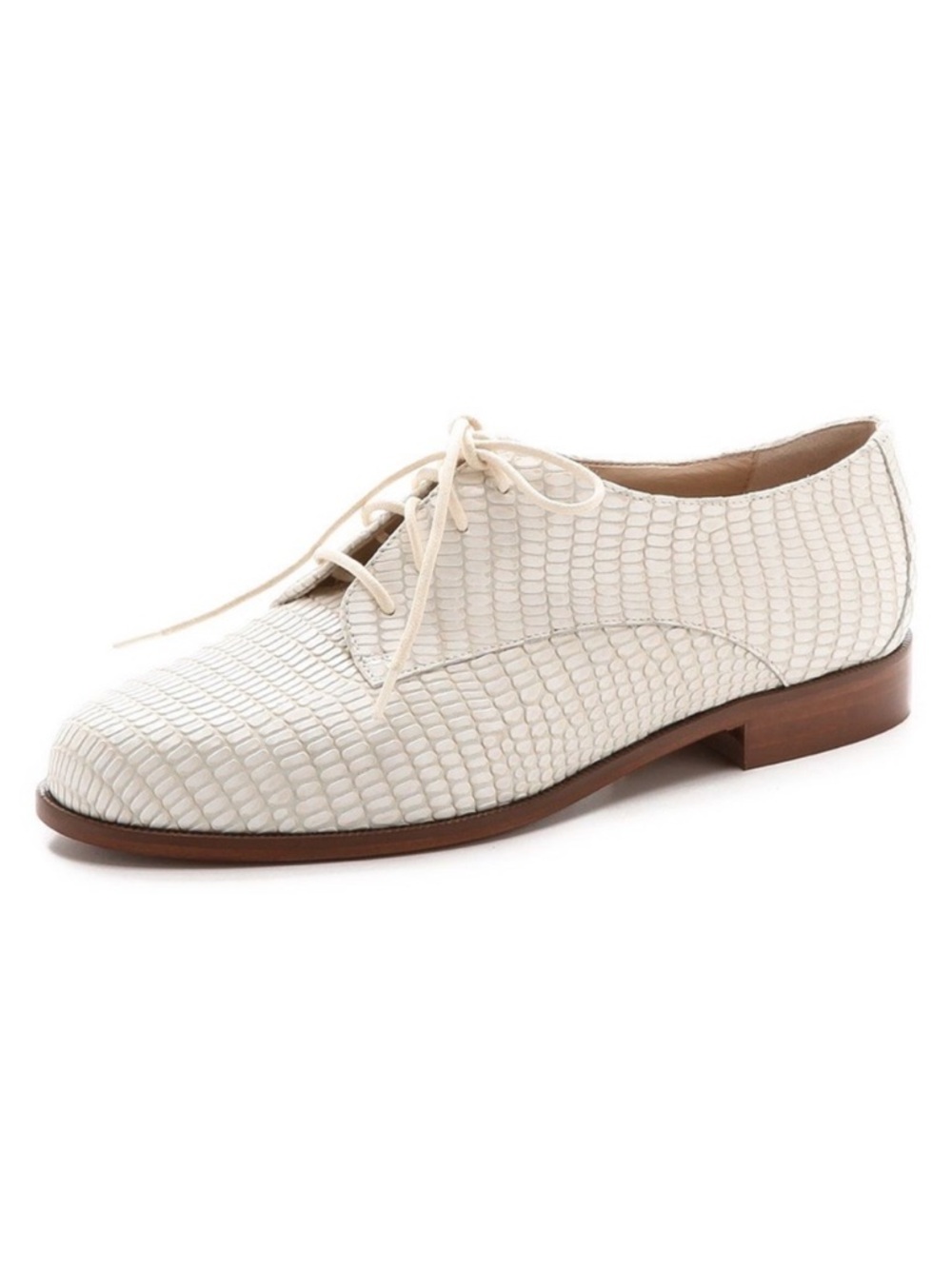 Diane von Furstenberg Ziggy Oxford Loafers White Lizard-Embossed Lace Up 9.5